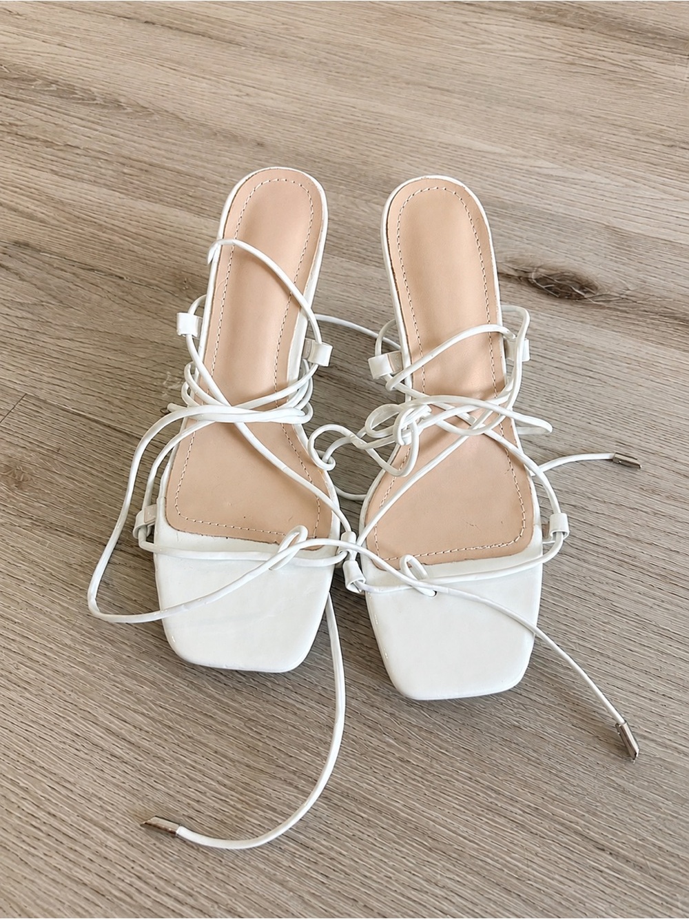 White Lace-Up Square-Toe Women's Sandals